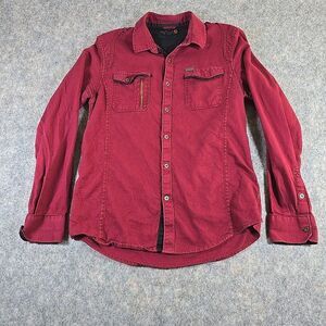 G by GUESS Mens Medium Dark Red Button Up Long Sleeve Shirt Logo Pockets Accents